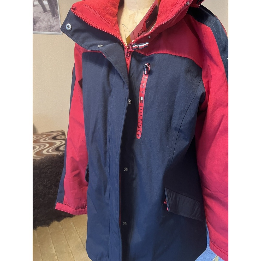 Tommy Hilfiger Womens All Weather System Hooded Jacket Red‎ /Navy Sz S1306142 - Picture 2 of 12
